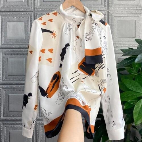 Fashion print bowtie wimens long sleeves shirts top C468