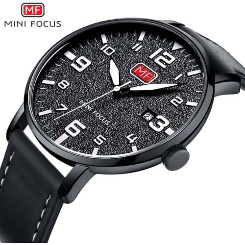 Brand Luxury Men Sports Watches Mens Quartz Slim Date Clock Male Ultra-thin Dial Genuine Leather Strap Watch Men MINI FOCUS