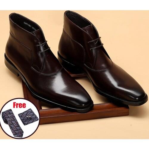 Men winter Boots Genuine cow leather chelsea boots brogue casual ankle flat shoes Comfortable quality slip on dress boots 2020