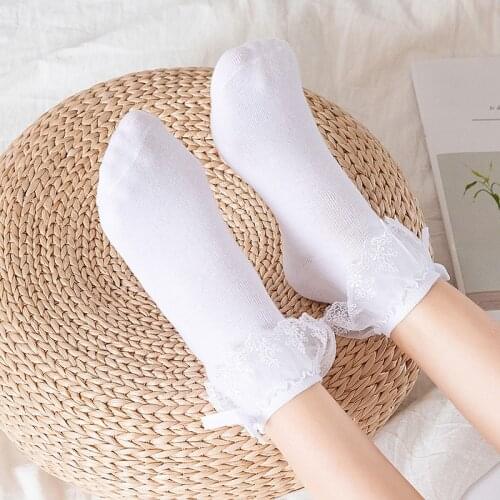 Lolita Cute Lace Socks Women Ruffles Female Kawaii Breathable Cotton Ankle Princess Solid Lady Harajuku Vintage Soft Short Socks