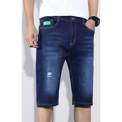 2021 Summer New Mens Ripped Denim Shorts Business Classic Fashion Casual Stretch Straight-Leg Jeans Male High-End Brand Pants