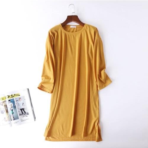 New Women Knitted Cotton Waffle Sleeping Dress Round Neck Long Sleeve Nightgown Women Sexy Sleepwear Plus Size Long Nightgown