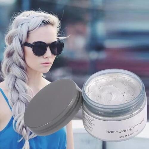 120g Disposable Hair Coloring Wax Promades Wax Fashion Silver Ash Grey Strong Hold Temporary Hair Dye Gel Coloring Mud Cream