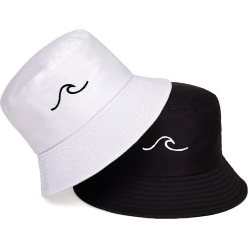 Fashion cotton bucket hat Wave embroidery fisherman hats men and women cotton summer outdoor sun hat hip hop cap panama hats