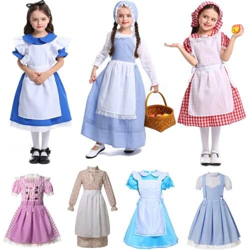 Baby Girl Wolf Grandmother Cosplay Dress Dorothy Alice Maidservant Dress Farm Costume with Hat