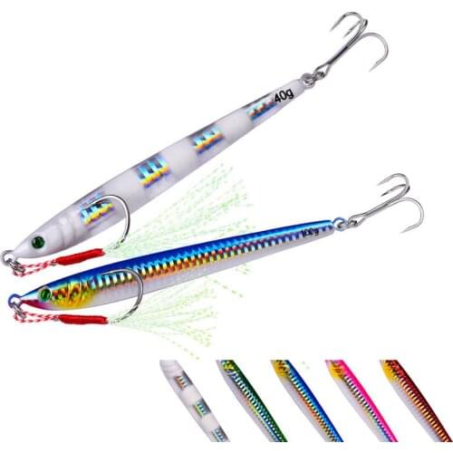 1Pieces Slow Long Metal Jig Fishing Lure 7-10-14-17-21-28-40g Cast Jigging Spoon Artificial Shore Fish Bait Sea Bass Fishing