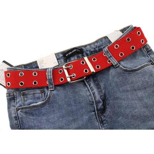 Double Grommet Hole Buckle Belt Wide Canvas Web Belt Female Male Waist Strap Belts for Women Men Jeans