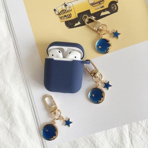 Luxury Cute Star Moon Pendant For Apple Airpods 1 2 Accessories Earphone Case Silicone Headset Cover Cosmic Spaceman Key Ring