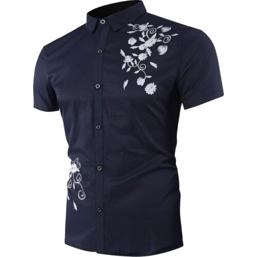 New style Mens Floral Shirt Short Sleeve Casual Shirt Fashion Rose Flower Printed lapel Collar Slim Fit Shirt For Mens Clothin