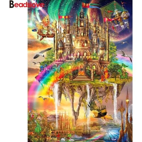 Needlework Full diamond embroidery Rainbow Castle diy 5d diamond painting cross stitch Fairy tale world mosaic puzzle picture