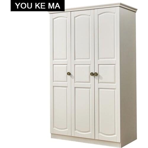 American-style solid wood three door wardrobe two-door vertical hinged modern minimalist white childrens room locker wardrobe