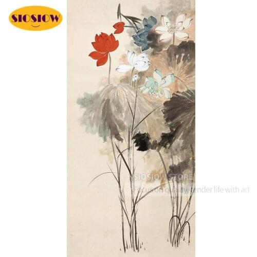 SIOSIOW DIY 5d Diamond Embroidery Flower Full Drill 3d Diamond Mosaic Painting Rhinestones Chinese Cross Stitch Lotus Home Decor