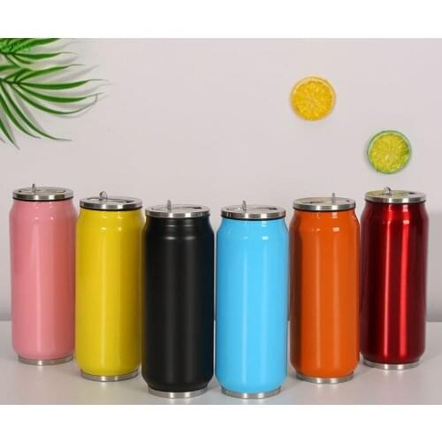 500ML Sports Thermos Cup With Straw Thermal Beverage Cans Cola Mugs Stainless Steel Vacuum Insulated Water Bottles