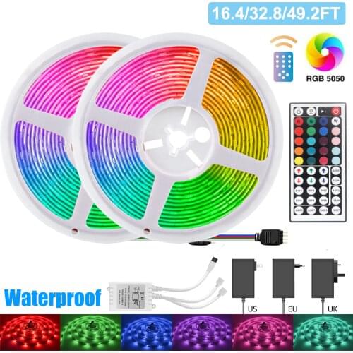5M 10M 15M LED Strip Lights 5050 Waterproof RGB LED Lamp Flexible Tape Lights Remote Control Bedroom Lamp Dimmable luces led D30