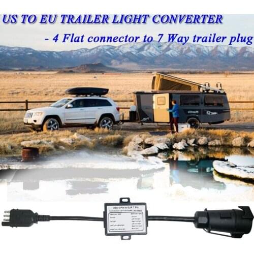 US To Europe Trailer Light Converter 4 Way Flat Socket (American Vehicle) To 7 Way Round Socket (European Trailer)