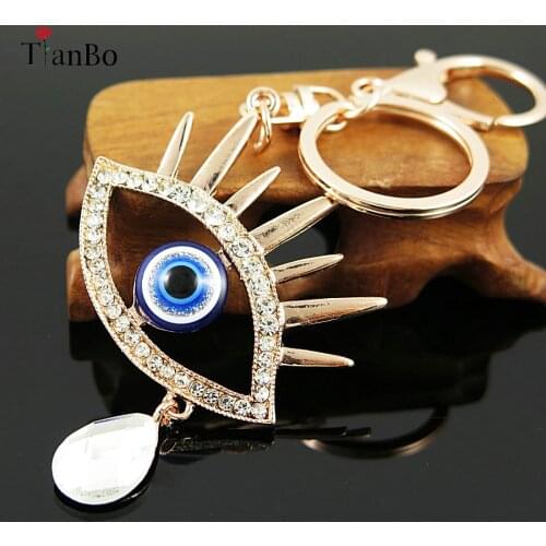 TianBo Eye Tear Drop Key Chains Rings Holder Big Blue Angel Eyes HandBag Pendant For Car Keyrings Key Chains