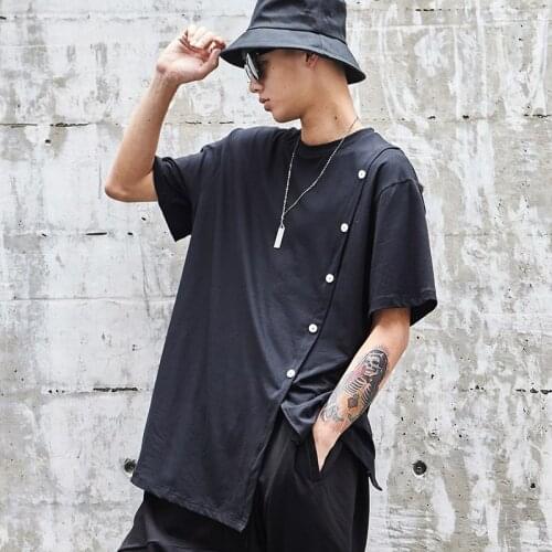 Short-sleeved tops 2020 summer thin t-shirts dark mid-length mens t-shirts trend