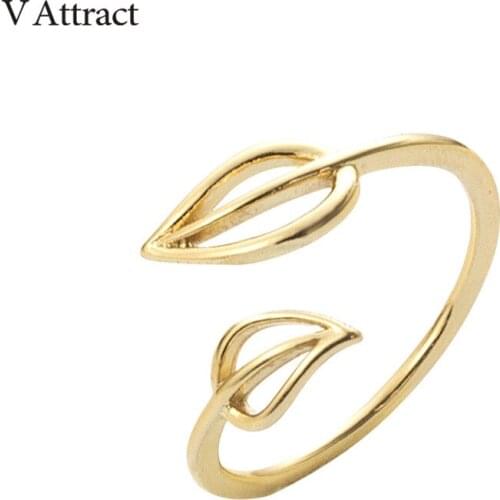 V Attract Best Friend Jewerly Adjustable Couple Anel Feminino Rose Gold Bijoux Femme Double Leaf Ring for Women