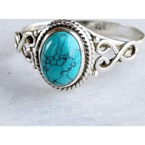 Milangirl Antique Plated Vintage Stone Ring Fashion Jewelry Turquoises Finger Rings Women Men Wedding Party Jewelry