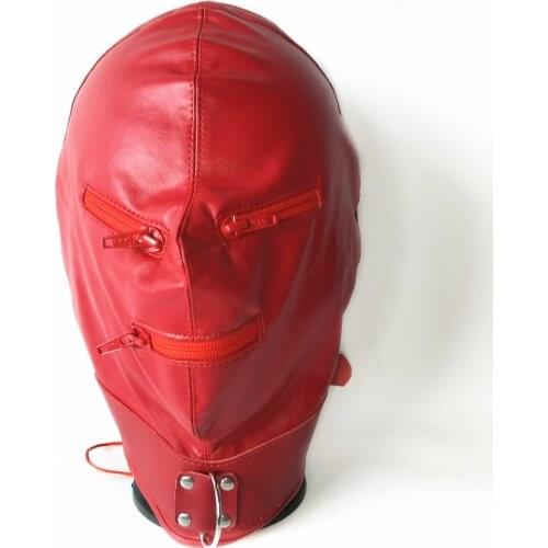 TOP quality leather bdsm bondage hood adjustable fetish mask Headgear with zipper 3 color choose sex products erotic toys
