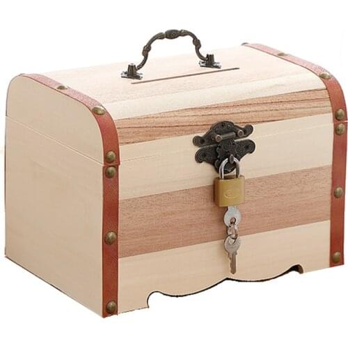 Storage Box Retro Solid Wooden Jewlry Organizer Treasure Chest Money Jar Sundries Container without Lock Home Table Decor