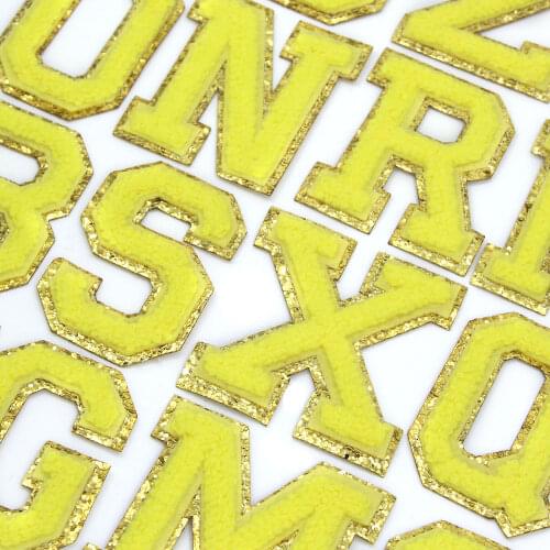 1Pcs Yellow Embroidery Letter Patch 65MM Towels English Letter Patches For Clothes Iron On Chenille Patches For Bags Jeans Hats