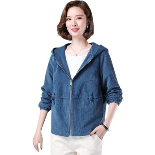 YAGENZ Womens Hooded Jacket Fashion Autumn Long Sleeve Plus size Corduroy jacket Zipper Pockets Fleece Coat Slim Outerwear 634