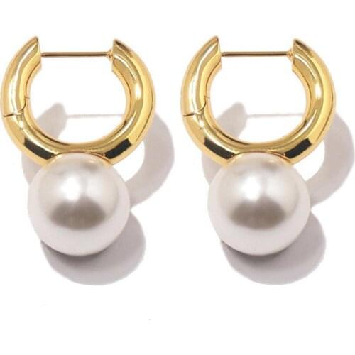 High Quality Fashion Jewelry Classic Pearl Pendant Gold Plated Buckle Circle Hoop Earrings For Women