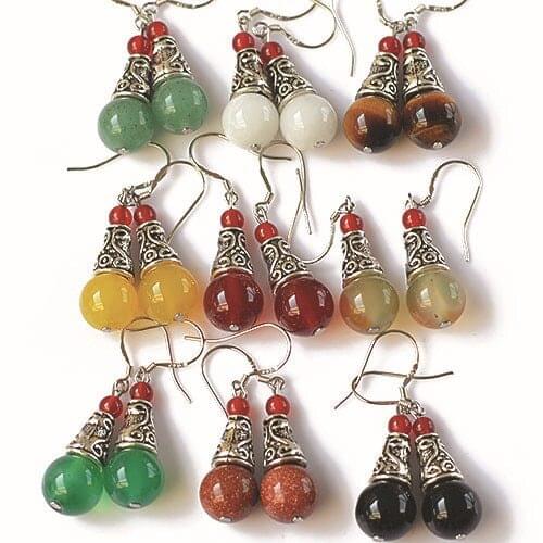 Natural gem earrings vintage tibetan earrings for women red onyx ethnic fine jewelry bijoux women brincos gift 0415