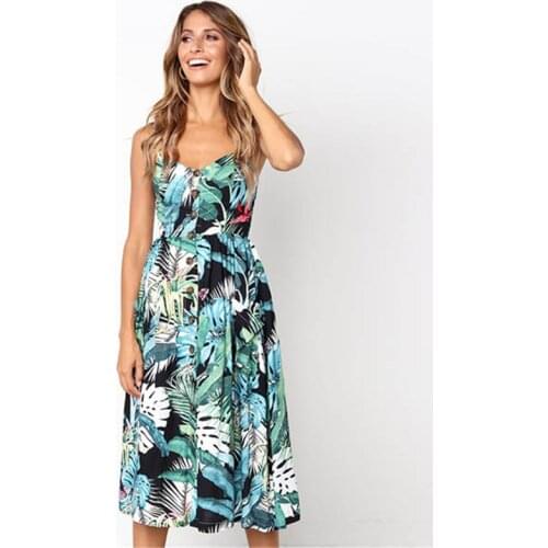 Summer 2021 Vintage Casual Sundress Female Beach Dress Midi Button Backless Polka Dot Striped Women Dress Boho Sexy Floral Dress