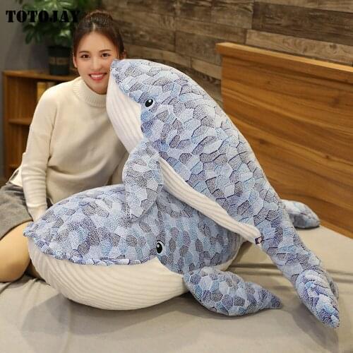 1pc 50~120cm Giant Size Huggable Whale Plush Toy Blue Sea Animal Stuffed Toy Shark Soft Animal Pillow Kids Gift Home Decoration