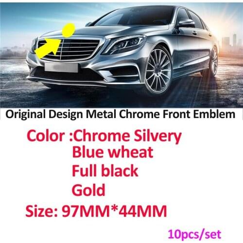 10Pcs Metal Gold Silvery Blue Wheat Black Auto Car Head Hood Emblem Auto Front Bonnet 97x44mm for C200 E260L E280 E300 S320 S400