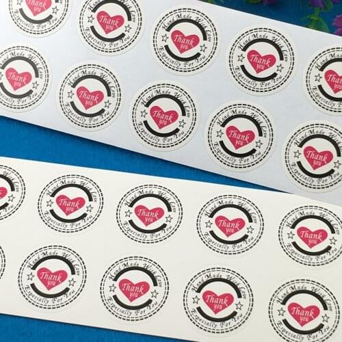 1200PCS/Lot Thank you Enclosure Handmade With Love Stickers Labels Middle Red Heart Gift Adhesive Label Sealing For DIY Box/Bags
