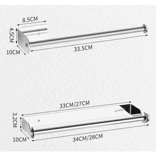 304 Stainless Steel Kitchen Towel Rack Non-perforated Roll Paper Holder Cling Film Hanger Stainless Steel Kitchen Square Rack