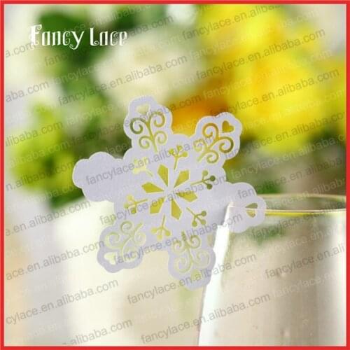 50pcs Wholesale Party Decorations Place Name Cards, Christmas Snow Shaped Wine Glass Name Card Laser Cut Paper Party Favors