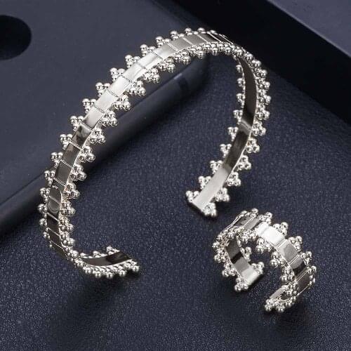 Accking luxury Unique African Bangle Ring Set Jewelry Sets For Women Wedding Cubic Zircon Crystal CZ Dubai Bridal Jewelry Set