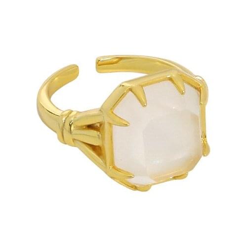 Authentic 925 Sterling Silver FINE Jewelry White/Gold Prong Natural Crystal Square Ring Punk Adjust Wedding Engagement TLJ1520