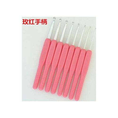Free shipping rose red crochet tools set 8pcs a set Soft handle crochet kit alloy crochet