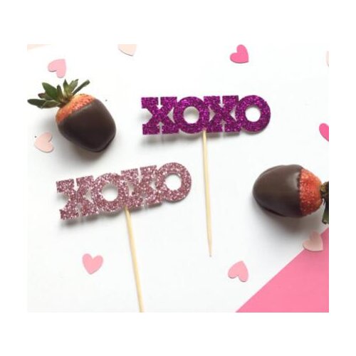 Glitter Valentines Day cupcake toppers school reunion party decoration doughnut toothpicks