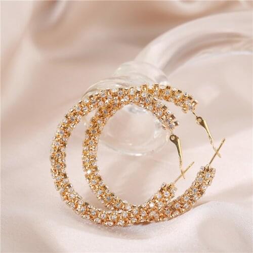 Big Crystal Hoops Earrings for Women Circle Round Earring Jewelry Crystal Diamante Rhinestone Gold Hiphop Ear Ring Gift 2020