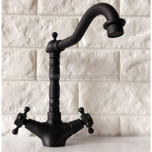 Oil Rubbed Bronze Swivel Spouts Bathroom Basin Faucet Kitchen Faucet Double Handle Mixer Tap Knf344