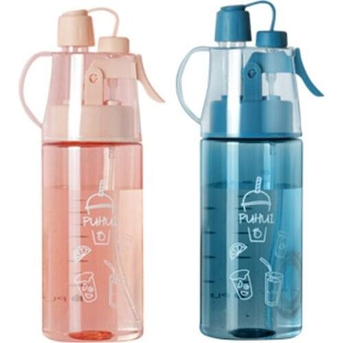 A5KC 400ml Mist Spray Water Cup with Straw Portable Sports Gym Bottle Water Replenishment Cooling Cup