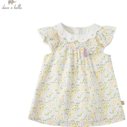 DBM18073 dave bella summer baby girls cute floral print dress children fashion party dress kids infant lolita clothes
