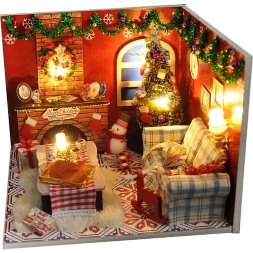 DIY Wooden Dollhouse Christmas 3D Doll Houses Miniature Furniture With LED Light Kits Assemble Toys Children Friends Gift Casa