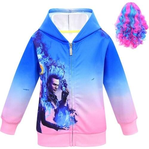 Girls Children Descendants 3 Cosplay Hoodie Gradient Long Sleeve Zipper Sweatshirt Kids Autumn Winter Coat Carlos Evie Costume