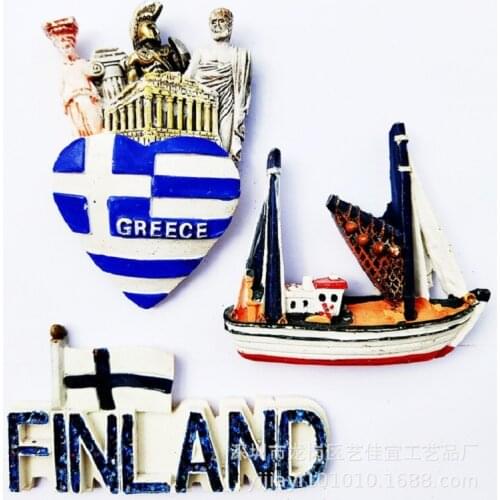 European Travel Souvenirs Fridge Magnet Sailboat Florida Greece Flag Finland Landmark Refrigerator Magnets Sticker Country Decor