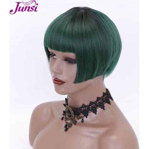 JUNSI Short Bob Straight Wig Synthetic Pixie Cut Multi Colored Wigs for Women Frontel Hair