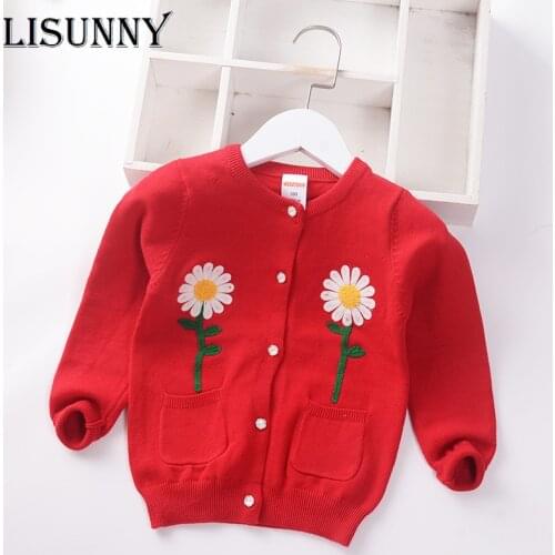 Girls Cardigan Sweater Autumn New 2021 Infants Children Cotton Knitwear Baby Top Embroidered Floral Kids Coat Toddler Clothes