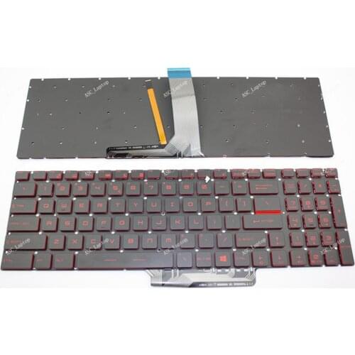 New US English QWERTY Keyboard For MSI GL72M 7RDX GL72M 7REX GL72VR 7RFX Laptop, RED BACKLIT, NO Frame, Red Printing