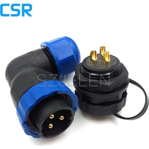 SD20TA-ZP,90 degree elbow connector 3 pin, waterproof 3 pin connector ,IP67, panel mount connector, 3 pin Male female connector